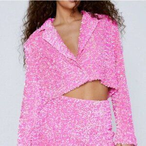 Pink velvet and sequin crop jacket